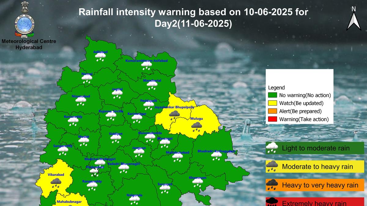 Severe Weather Warning: Heavy Rain and Thunderstorms Forecasted for Six Telangana Districts Tomorrow